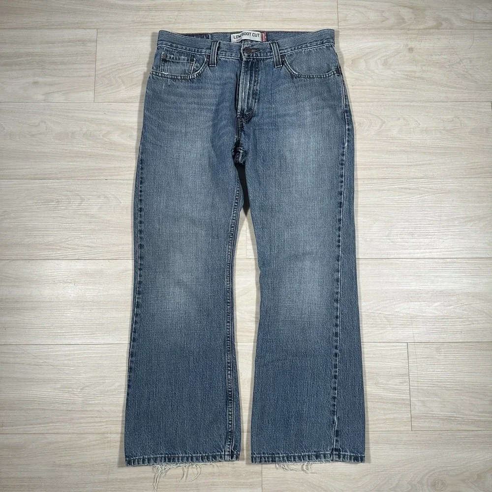 Levi's 527 Slim Bootcut Jeans Mens 34x30 Medium Blue Wash 100% Cotton Distressed